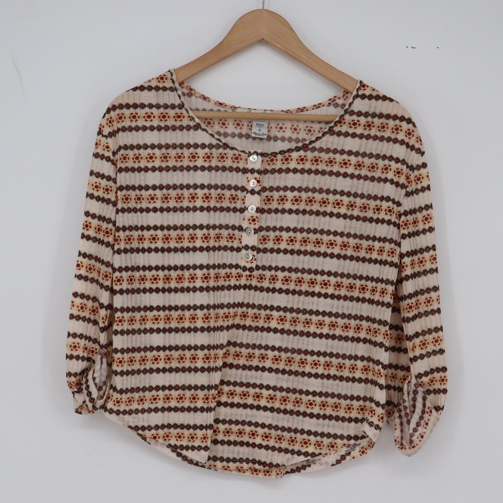 American Rag Henley Top Womens S Boho Geometric Stripe Multicolor Excellent